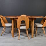 Unique dining set: Extendable round table and Czech chairs by Antonín Šuman