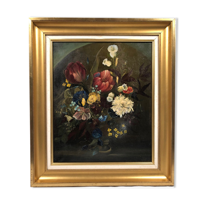 Huile sur toile, bouquet de fleurs