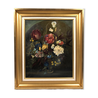 Huile sur toile, bouquet de fleurs daté 1883 Ecole française XIXe