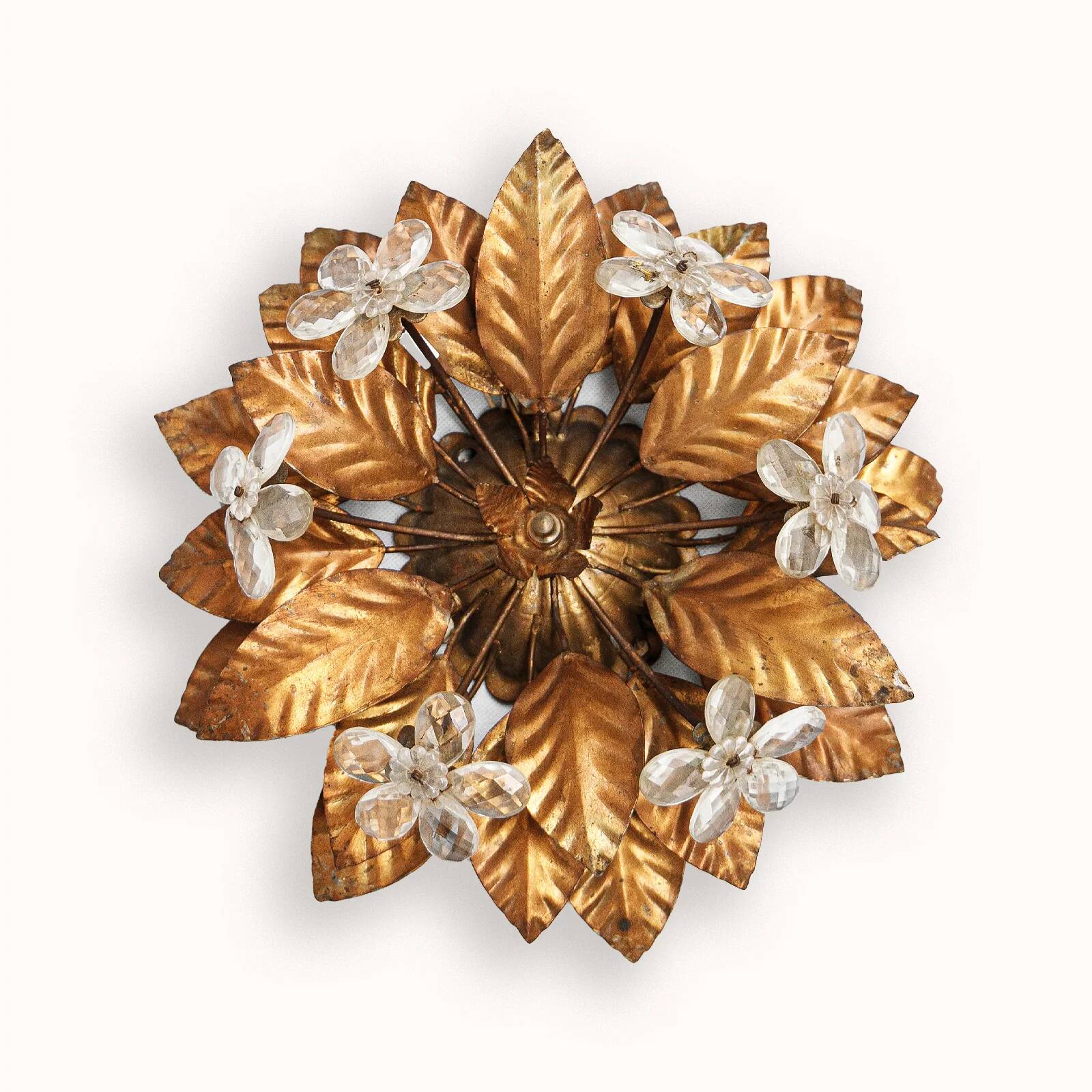 Vintage gilt metal flower-shaped wall or ceiling lamp