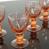 5 verres anciens à pied rose vintage