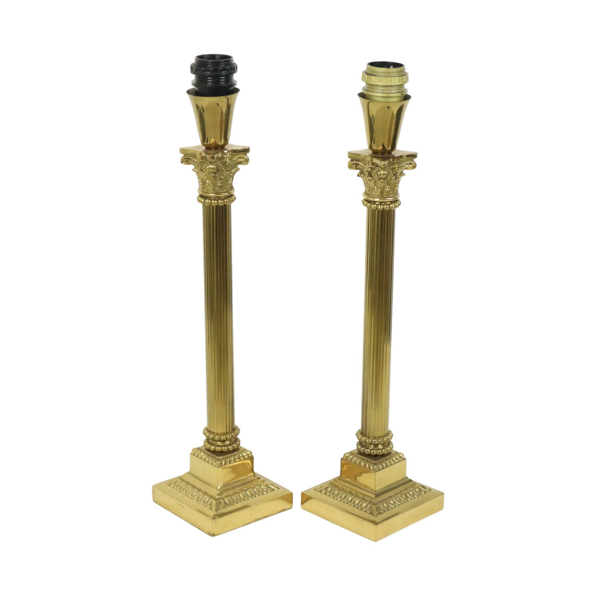 Pair of Hollywood Regency Lamps Brass Pillar Column 75cm