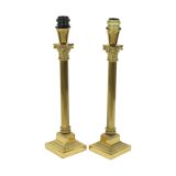 Pair of Hollywood Regency Lamps Brass Pillar Column 75cm