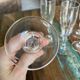 Set of 7 champagne flutes. Made of cut crystal.