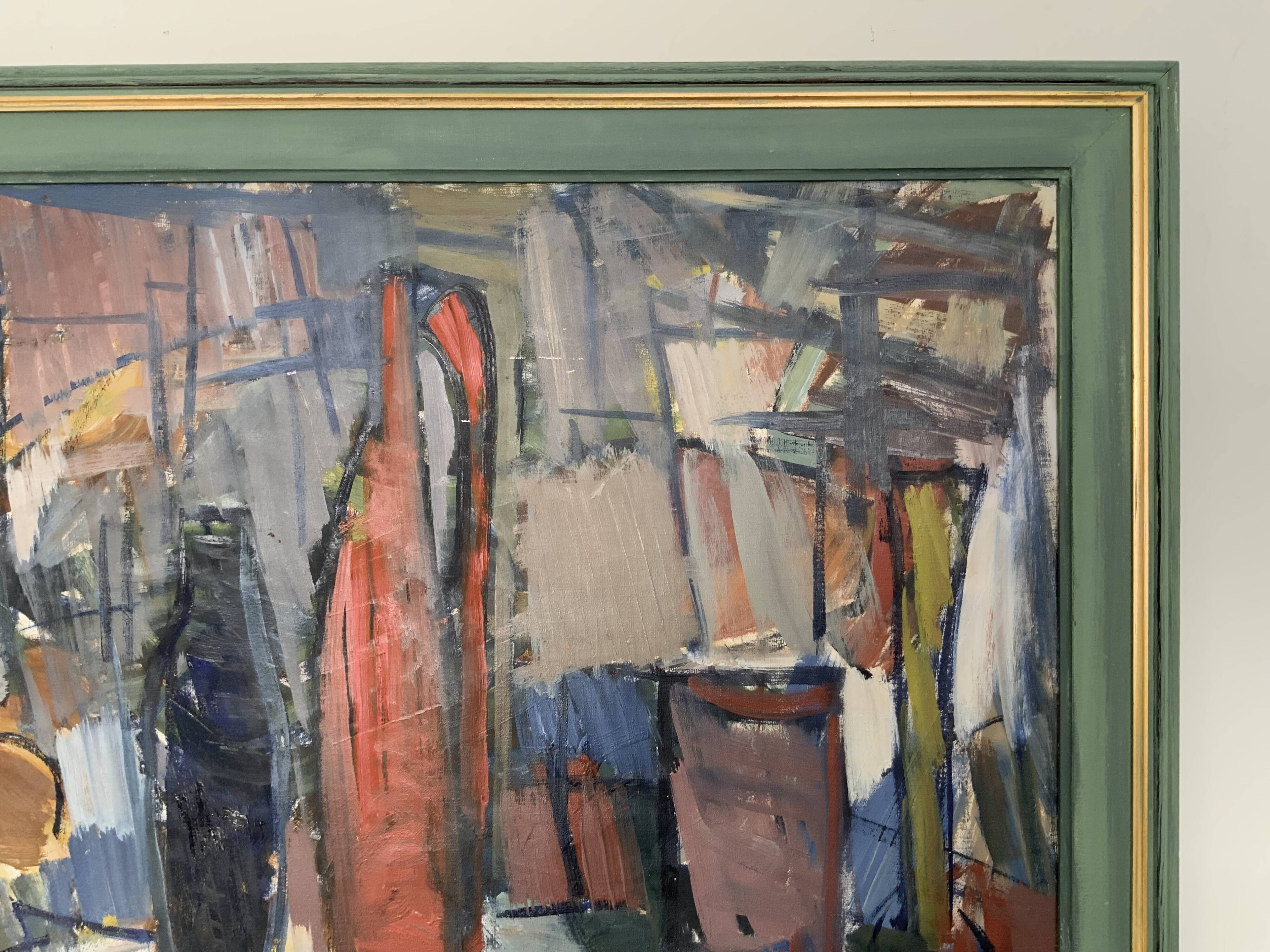 Vintage Modernists Oil Painting Still Life With Red Bottle, Signed Falck