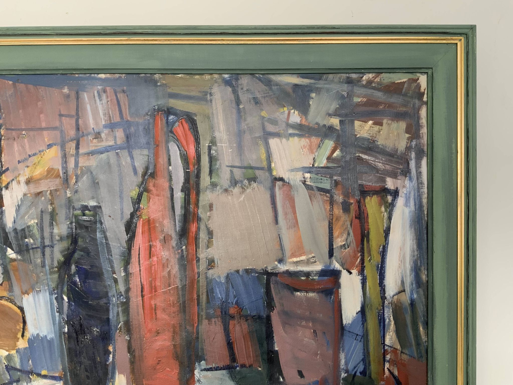 Vintage Modernists Oil Painting Still Life With Red Bottle, Signed Falck