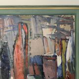 Vintage Modernists Oil Painting Still Life With Red Bottle, Signed Falck