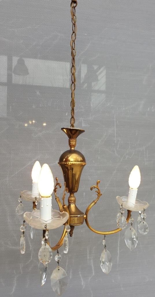 Lustre vintage à pampilles 3 bras de lumière