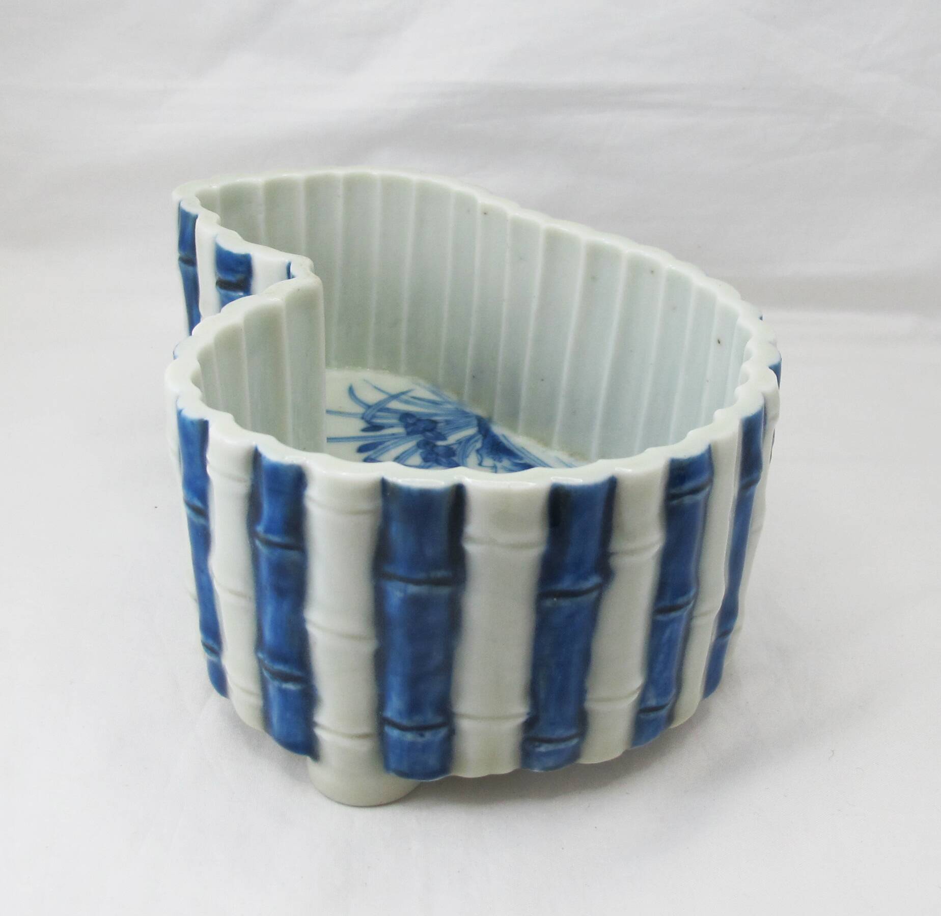 Old Chinese or Japanese blue and white porcelain planter from the late 19th or early 20th century