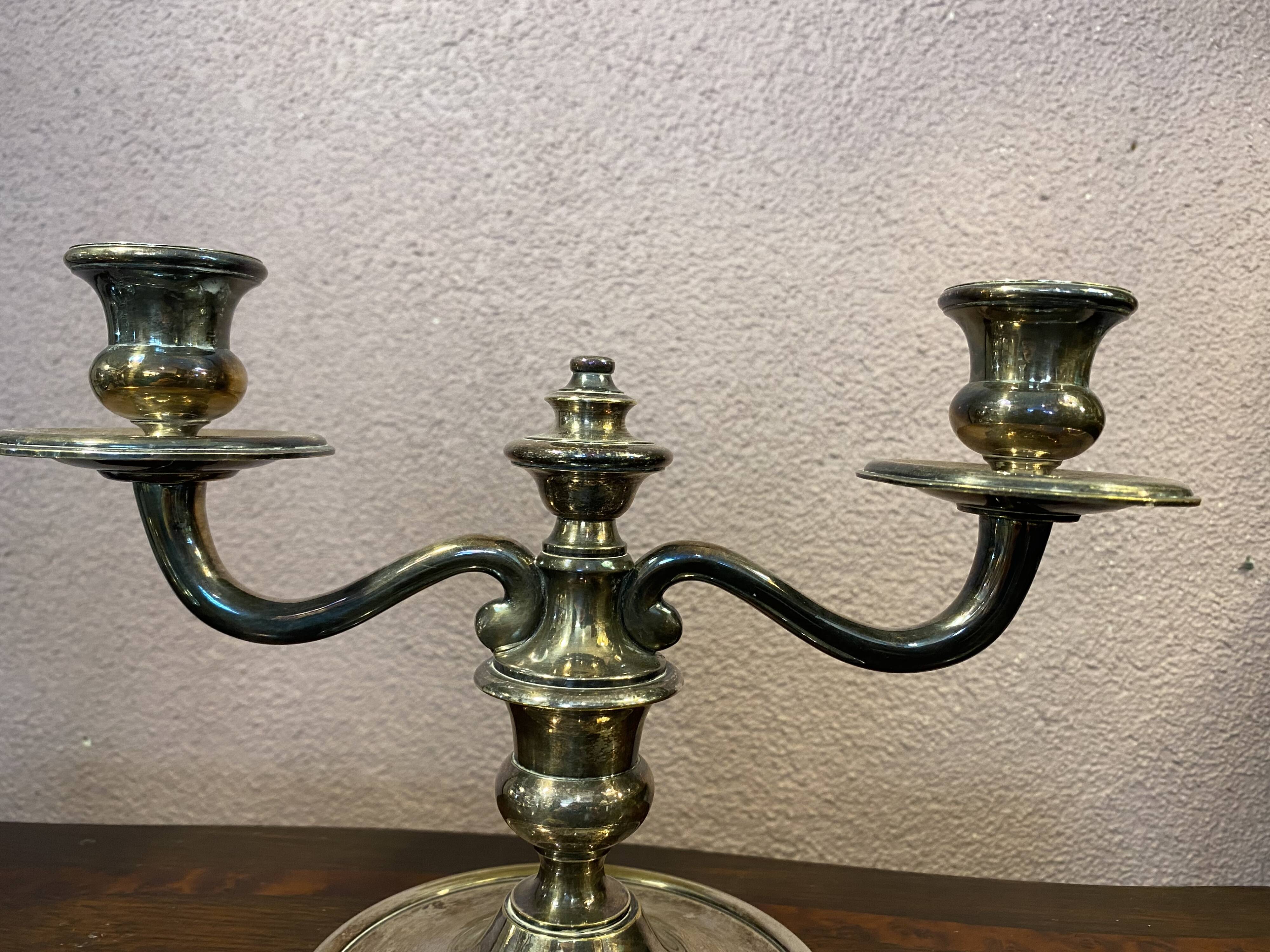 Pair of silver-plated bronze candlesticks by Auguste Mourier