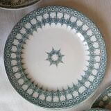 6 old dessert plates, iron earth, green décor