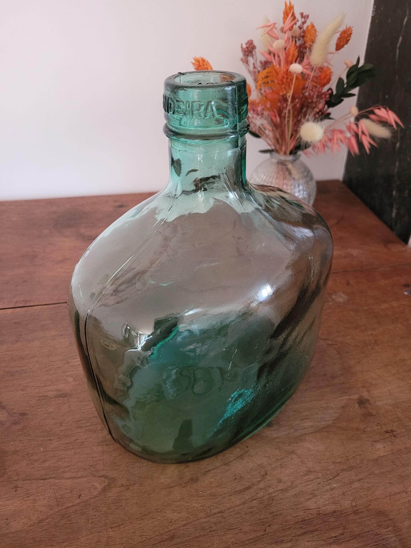 Green oblong glass carafe