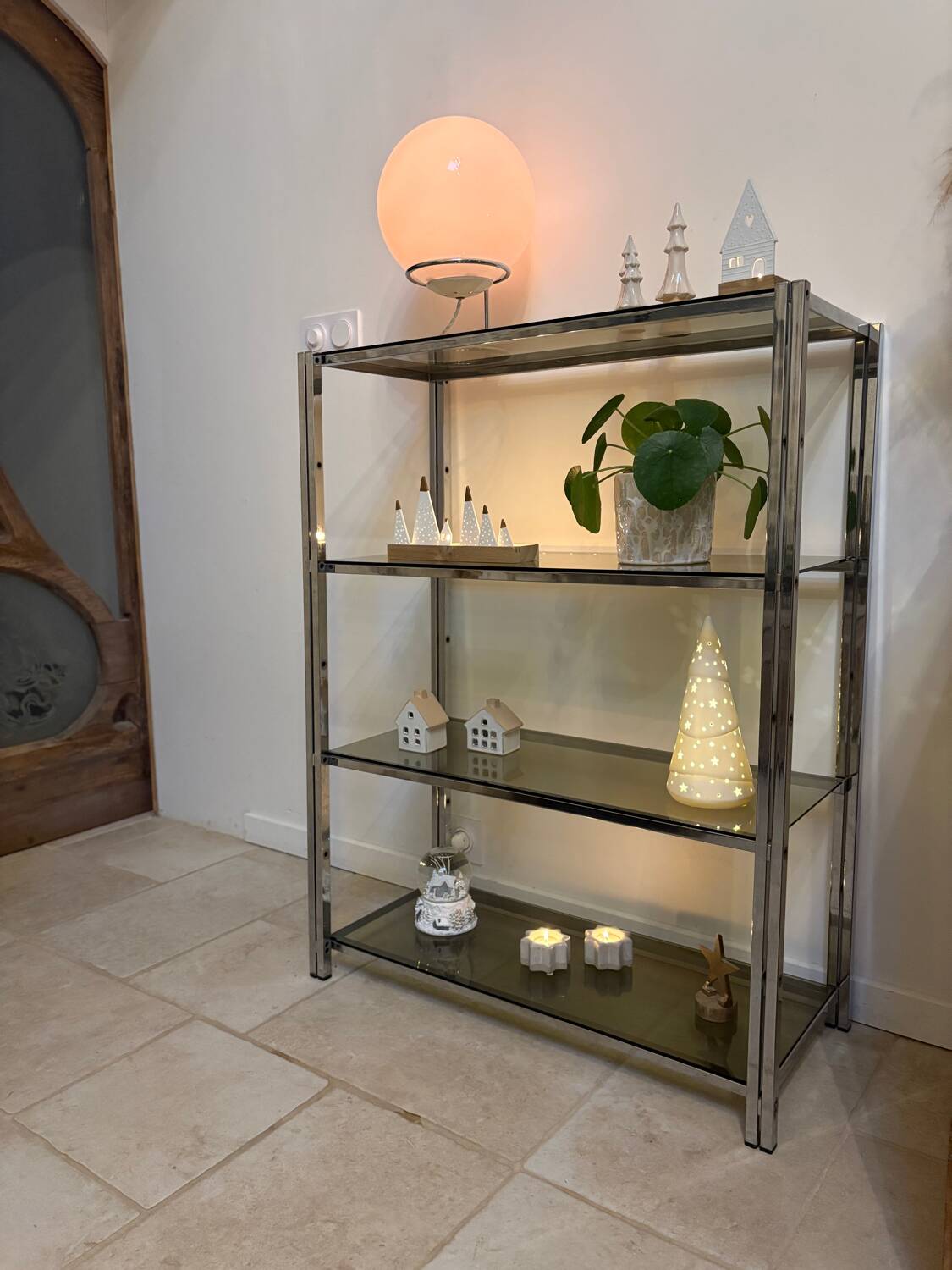 Chrome and smoked glass shelf