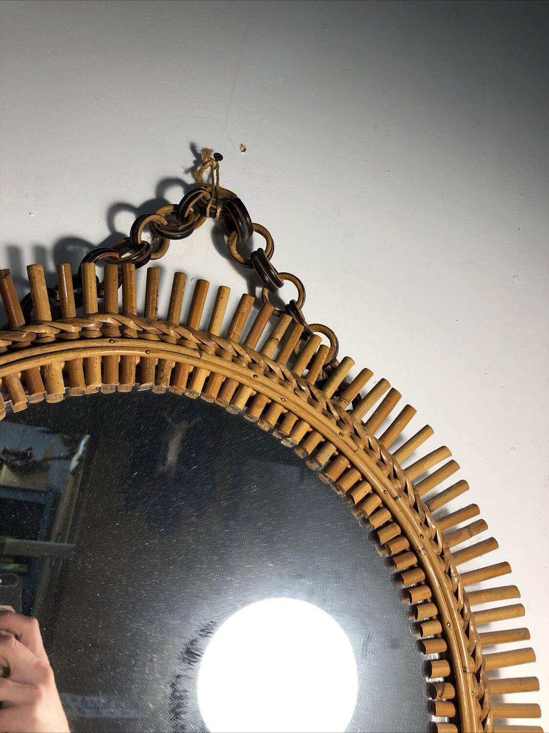 Wicker Rattan Sun Mirror Vintga Italy Circa 1950