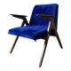 Fauteuil en velours bleu de style mid-century modern restauré, chaise longue vintage