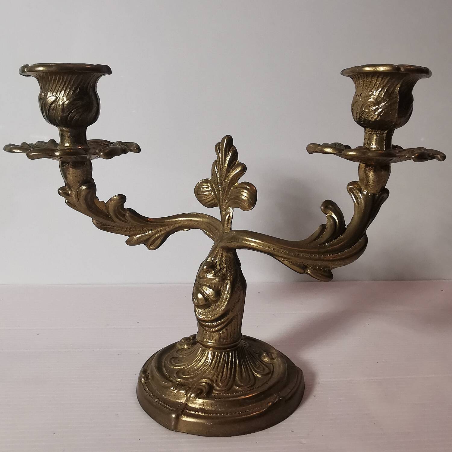 Old vintage candle holder / candlestick / candelabra in gilded brass 2 candles