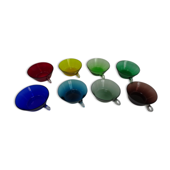 Lot 8 cups colored vintage glass