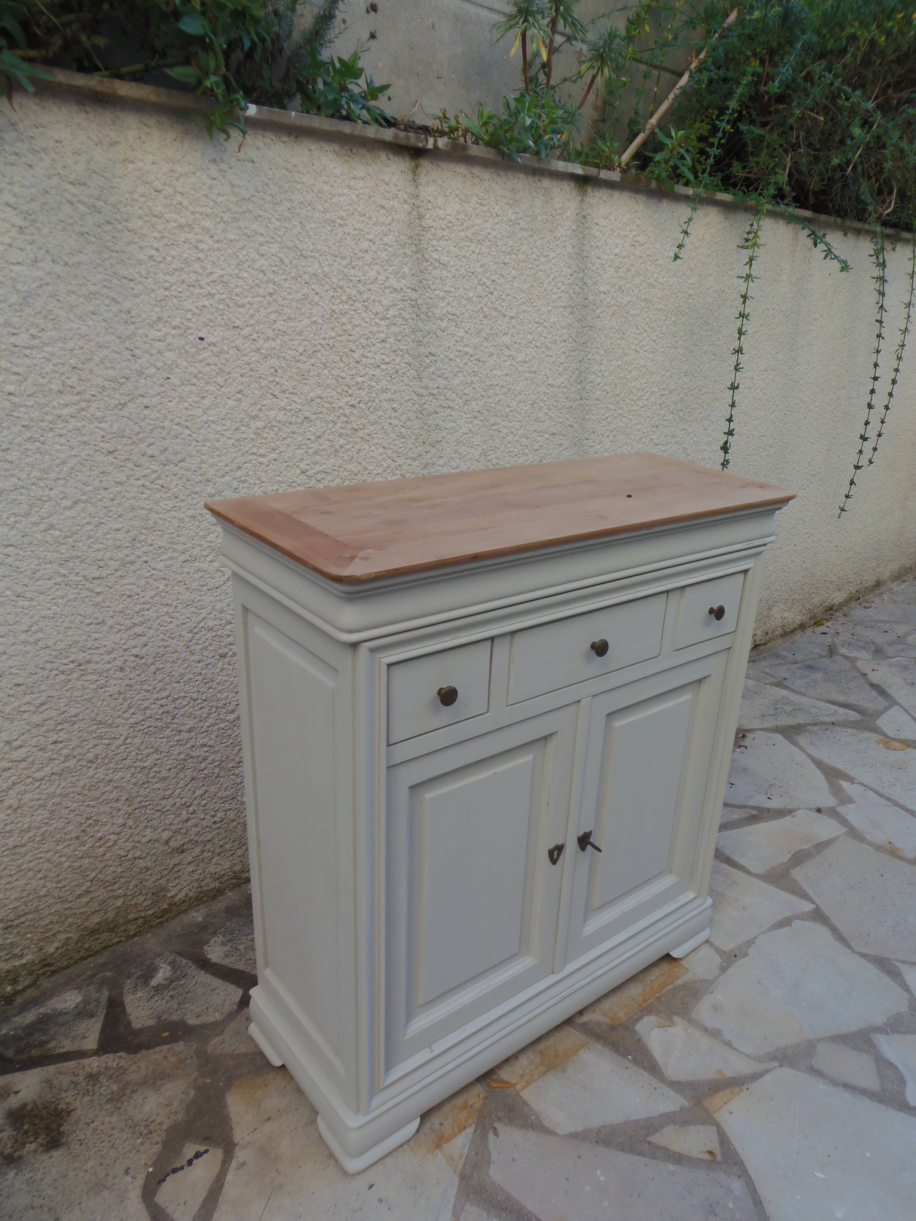 Small Louis Philippe style sideboard of beautiful craftsmanship, enhanced in storm gray.