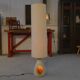 Accolay style lamp with tall beige shade, 1960s