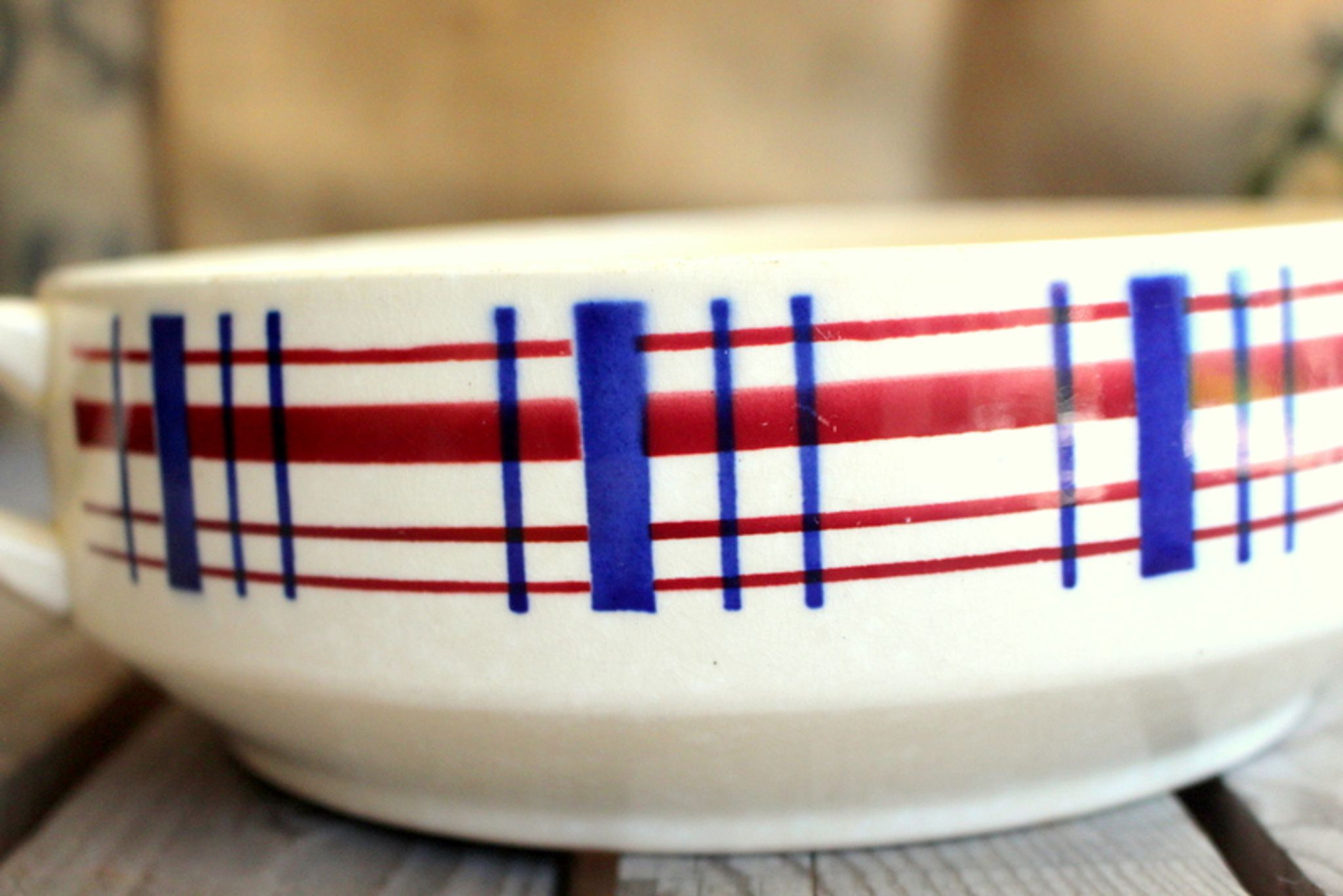 Ancient Ceramic Salad with Handles signed Saint-Amand