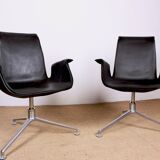 Pair of Danish armchairs in Black Leather and Chromed Steel, model FK 6725 Fabricius & Kastholm by Knoll