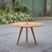 Vintage coffee table, wooden table with central handle, interior decoration, terrace, patio
