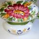 Vintage ceramic slip vase V Bassano pitcher decorated with porcelain flowers
