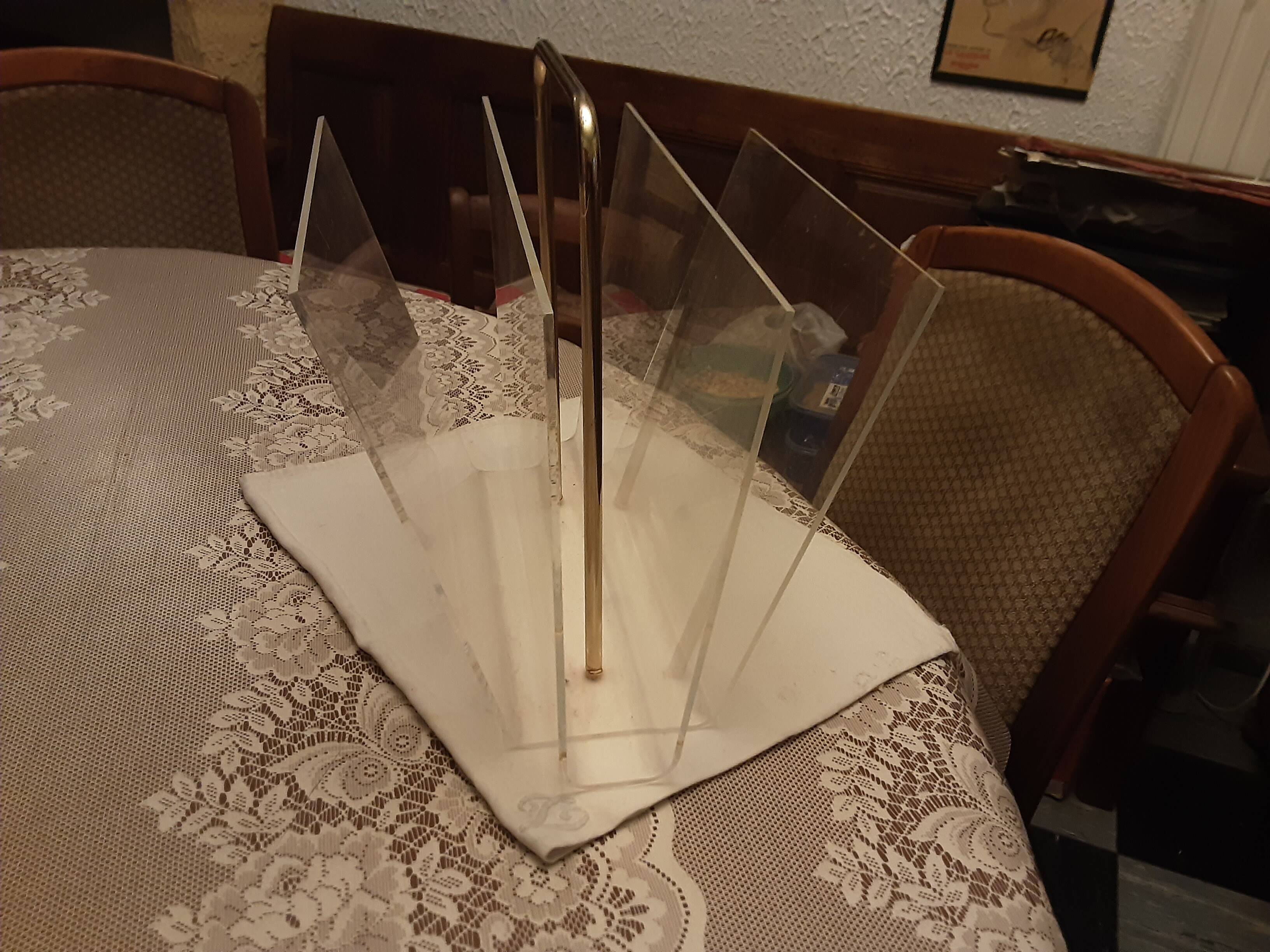 Plexiglass and gold steel magazine rack from the 70s