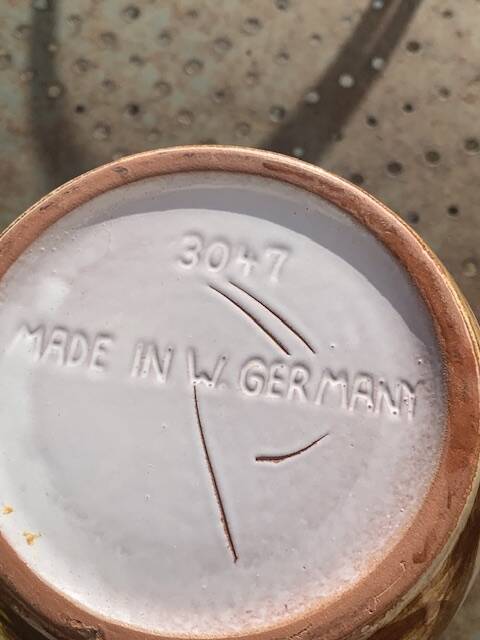 Vase, enameled ceramic jug, chiseled tree motif, west germany vintage 1970, numbered 3047