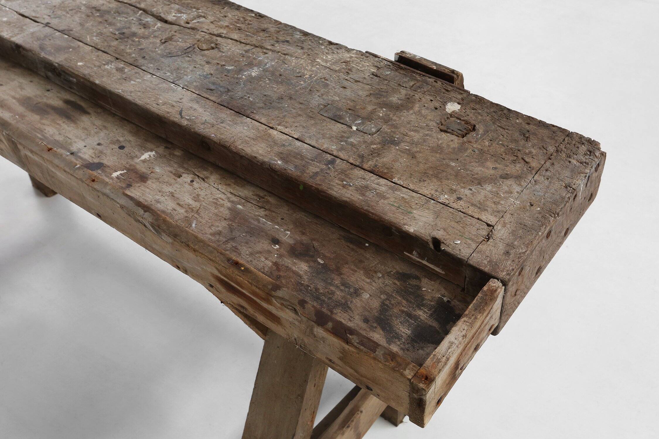 Industrial solid oak Workbench, Belgium ca. 1900