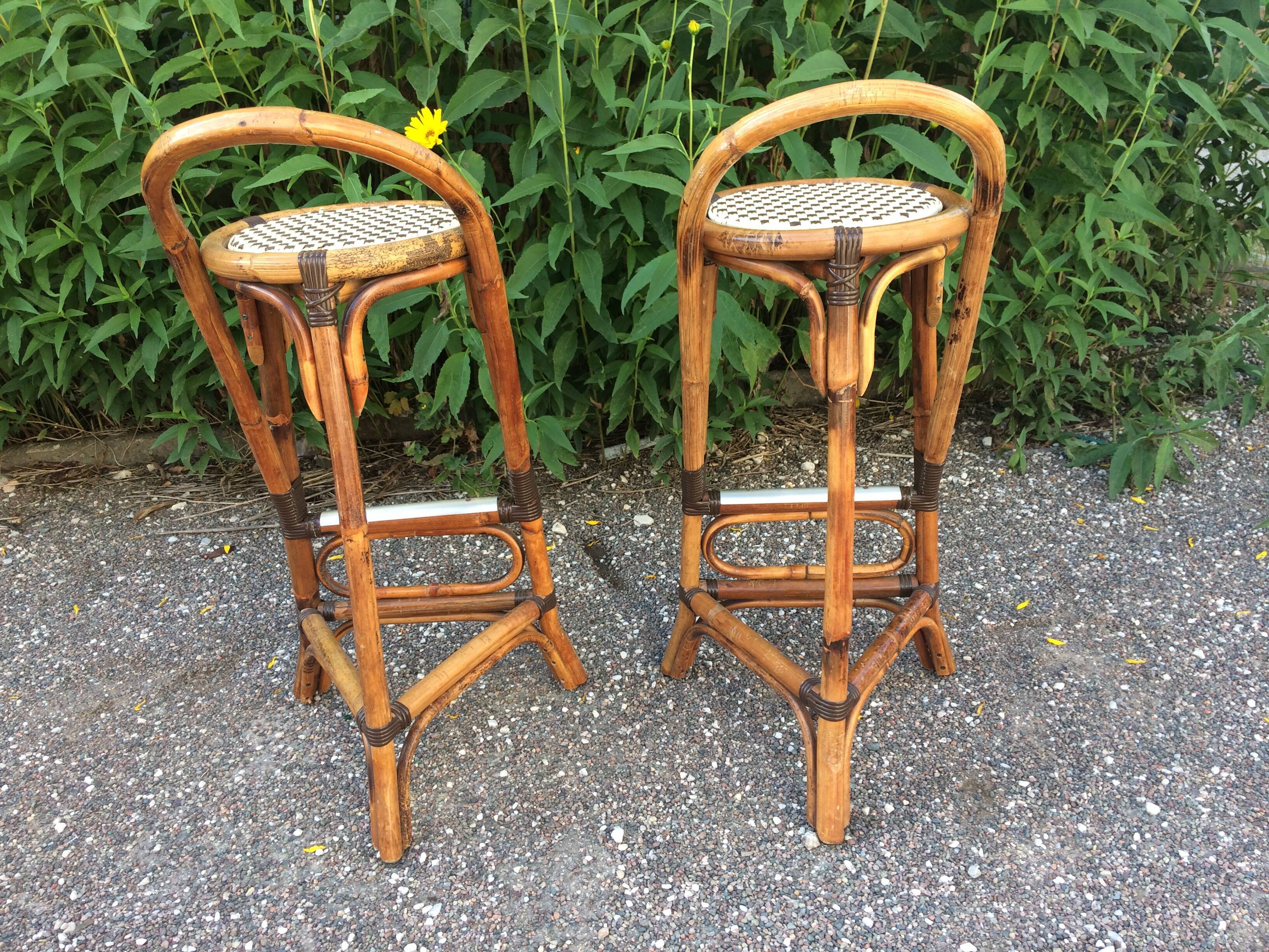 Bamboo and rattan bar stool
