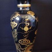 Chinese painted dragon metal vase chasing sacred pearl lacquered Vietnal 34cm