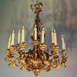 Carved and Gilded Wood Chandelier, 18 Arms of Light, Italy Circa 1880