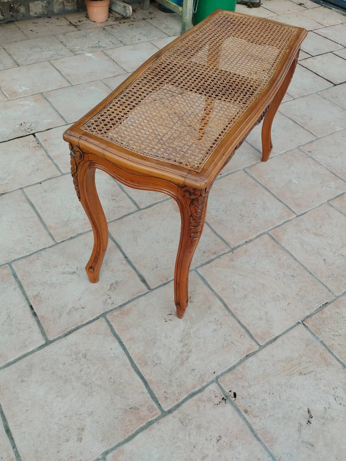 Old Louis XV style caned piano bench