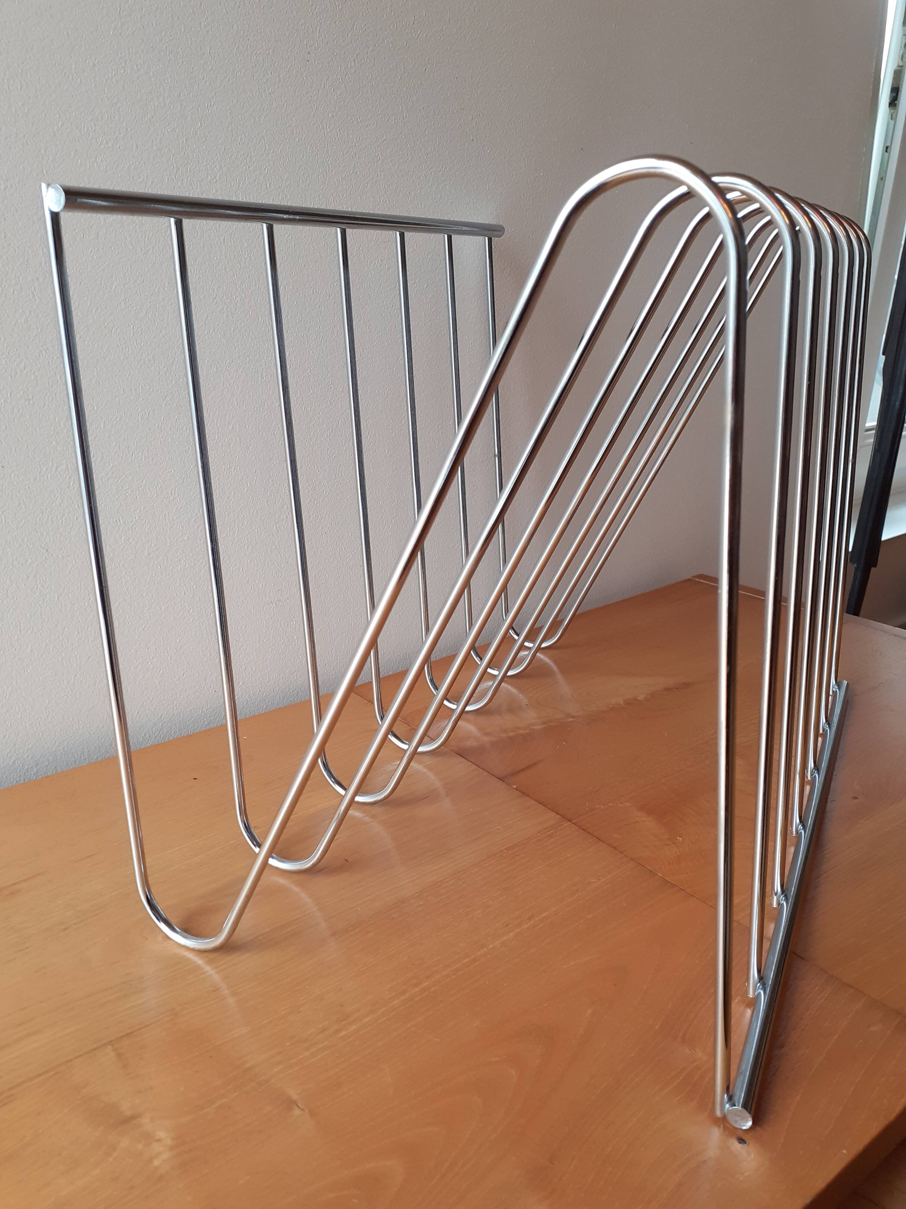Magazine or vinyl holder - chrome steel design