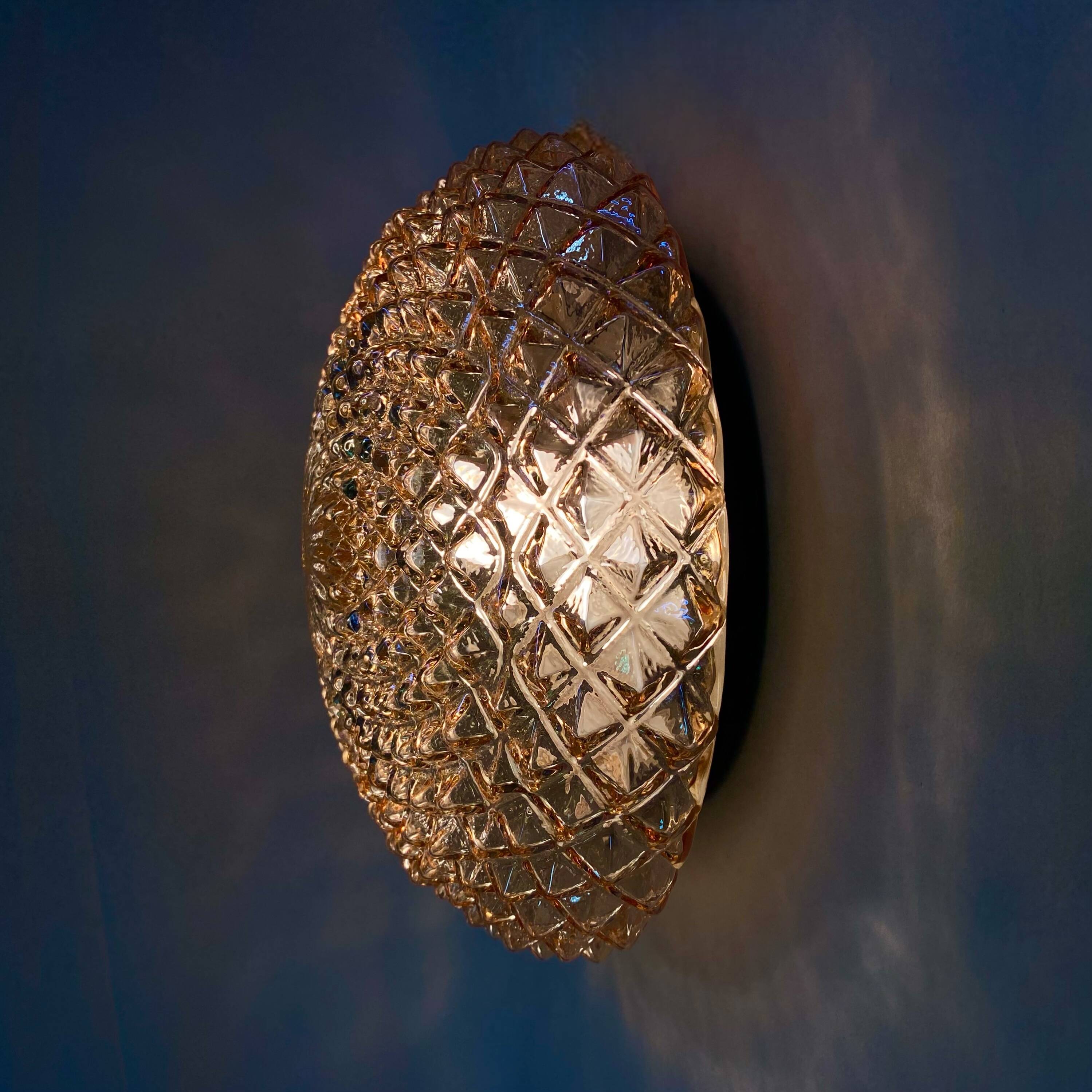 Wall light ceiling light gold glass amber diamond tips vintage