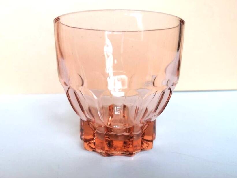 6 pink glass water glasses