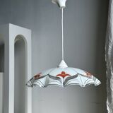 Small vintage chandelier in white and orange glass, geometric patterns D:43