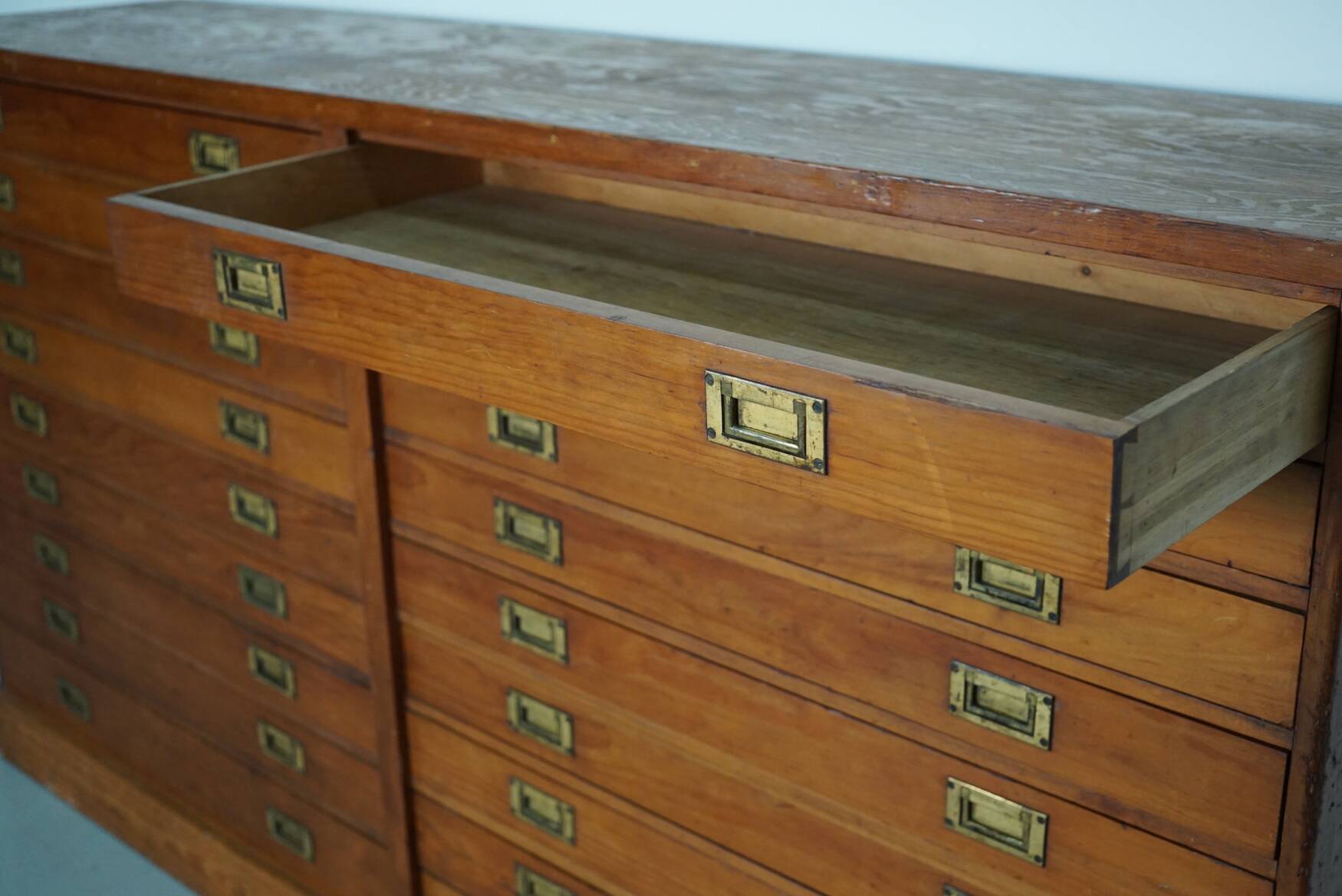 English Pitch Pine Apothecary Cabinet / Plan Chest, Early 20th Century