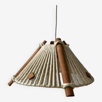 Suspension scandinave en bois et laine made in rda années 60