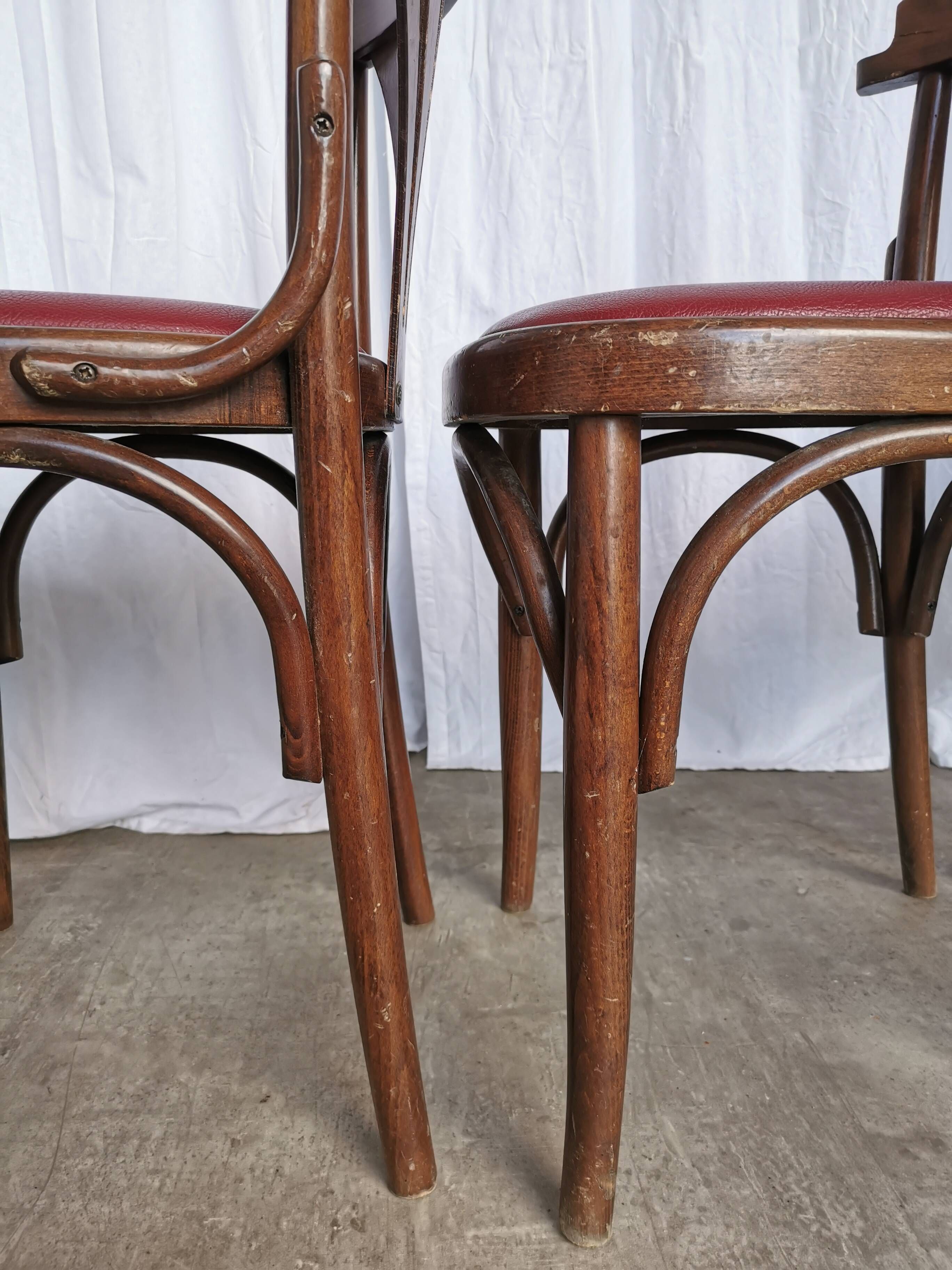 Vintage Bentwood Dining Chairs - Thonet Style - Red Faux Leather - Set of 4