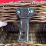 Rare antique wicker picnic basket with iron closures and handle