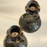 Vintage Black Patina Metal Candlesticks
