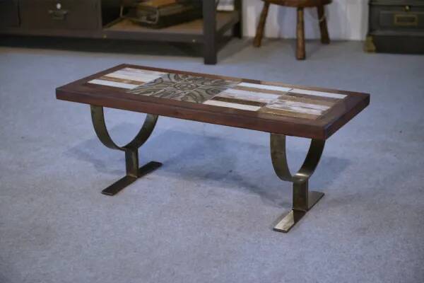 Ceramic and fir coffee table, 1960s