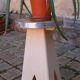 Tabouret,  porte plante vintage année 50 pied compas en chêne