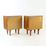 Tables de chevet du milieu du siècle avec plateau en verre noir, Novy Domov, Tchécoslovaquie, années 1960