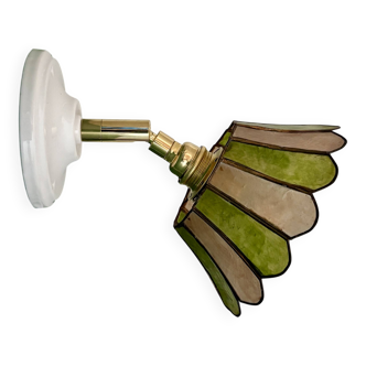 Vintage wall lamp with a green and pink mother-of-pearl lampshade