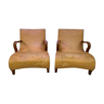 Pair of Italian designer seats in light fawn braided leather