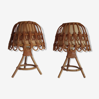 Pair of bamboo bedside lamps