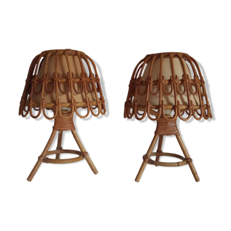 Pair of bamboo bedside lamps